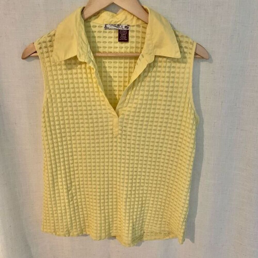 Roseme Womens Y2K Sleeveless Textured Collared Top Size M Butter Yellow‎ Retro